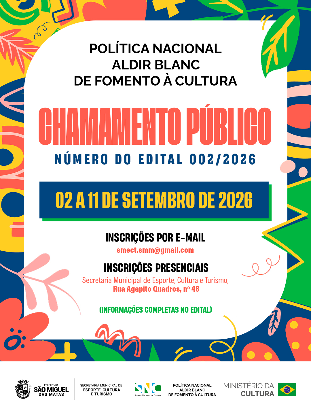 Aberto Chamamento Público da Política Nacional Aldir Blanc para incentivo à cultura